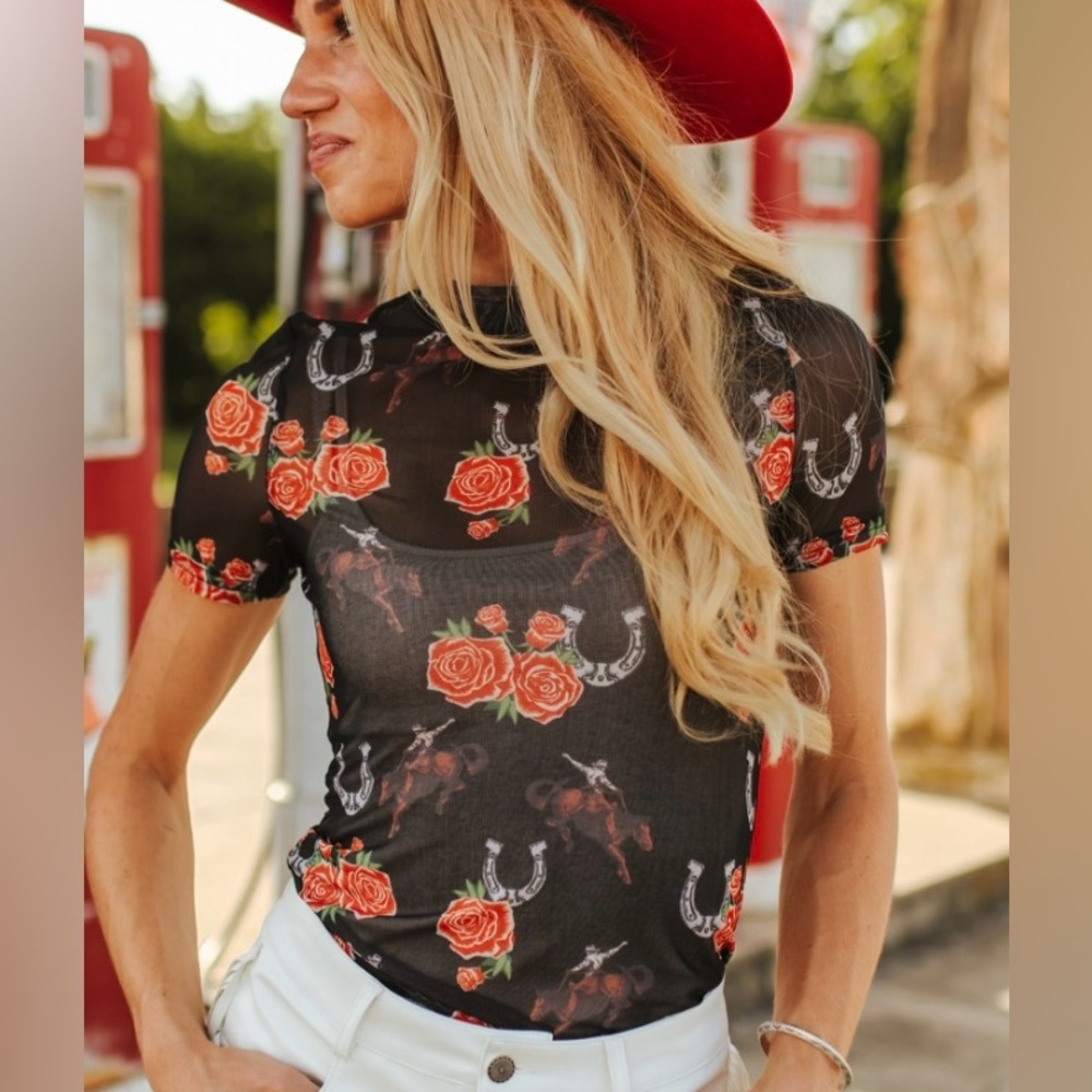 L&B Lucky Rose Mesh Top